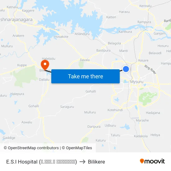 E.S.I Hospital (ಇ.ಎಸ್.ಐ ಆಸ್ಪತ್ರೆ) to Bilikere map