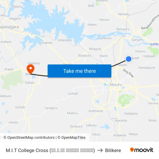 M.I.T College Cross (ಎಂ.ಐ.ಟಿ ಕಾಲೇಜು ಕ್ರಾಸ್) to Bilikere map