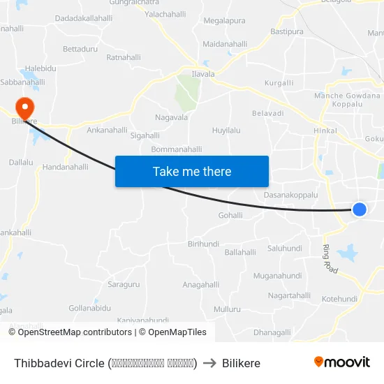 Thibbadevi Circle (ತಿಬ್ಬಾದೇವಿ ವೃತ್ತ) to Bilikere map