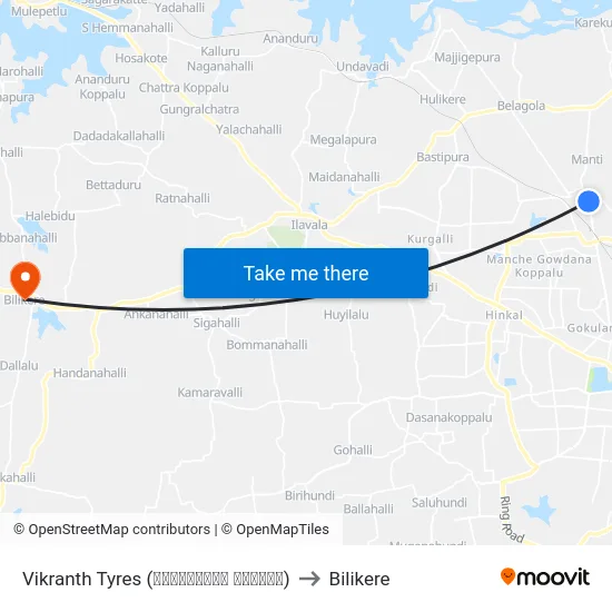 Vikranth Tyres (ವಿಕ್ರಾಂತ್ ಟೈರ‍್ಸ್) to Bilikere map