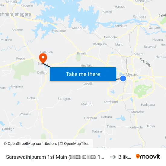 Saraswathipuram 1st Main (ಸರಸ್ವತಿ ಪುರಂ 1ನೇ ಮೈನ್) to Bilikere map