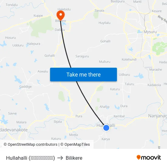 Hullahalli (ಹುಳ್ಳಹಳ್ಳಿ) to Bilikere map