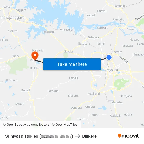 Srinivasa Talkies (ಶ್ರೀನಿವಾಸ ಟಾಕೀಸ್) to Bilikere map