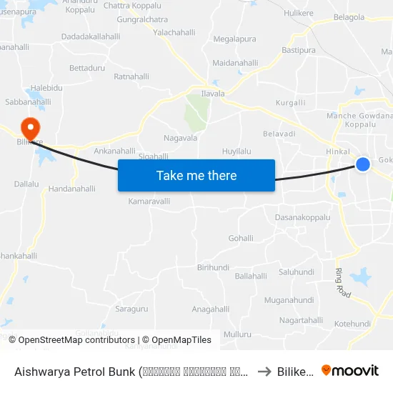 Aishwarya Petrol Bunk (ಐಶ್ವರ್ಯ ಪೆಟ್ರೋಲ್ ಬಂಕ್) to Bilikere map