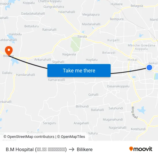 B.M Hospital (ಬಿ.ಎಂ ಆಸ್ಪತ್ರೆ) to Bilikere map