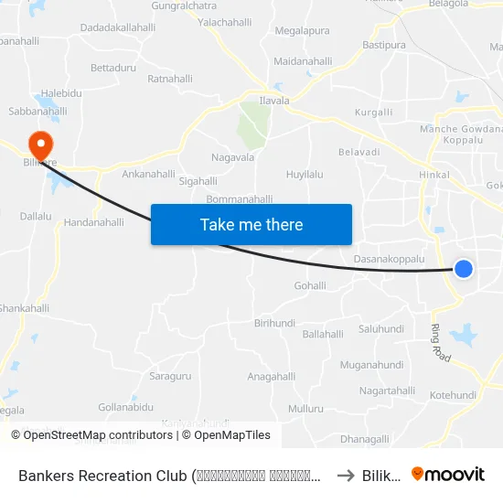 Bankers Recreation Club (ಬ್ಯಾಂಕರ‍್ಸ್ ರಿಕ್ರಿಯೇಷನ್ ಕ್ಲಬ್) to Bilikere map