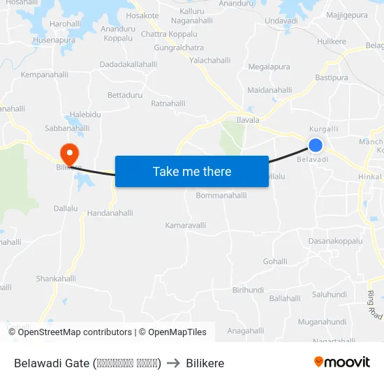 Belawadi Gate (ಬೆಳವಾಡಿ ಗೇಟ್) to Bilikere map