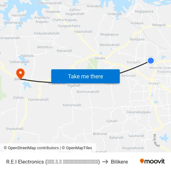 R.E.I Electronics (ಆರ್.ಇ.ಐ ಎಲೆಕ್ಟ್ರಾನಿಕ್ಸ್) to Bilikere map