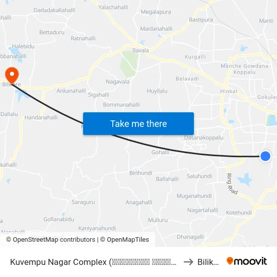 Kuvempu Nagar Complex (ಕುವೆಂಪುನಗರ ಕಾಂಪ್ಲೆಕ್ಸ್) to Bilikere map
