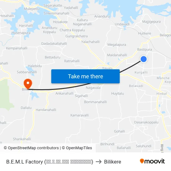 B.E.M.L Factory (ಬಿ.ಇ.ಎಂ.ಎಲ್ ಫ್ಯಾಕ್ಟರಿ) to Bilikere map