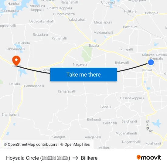 Hoysala Circle (ಹೊಯ್ಸಳ ವೃ‌ತ್ತ) to Bilikere map