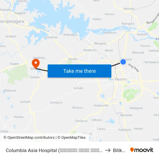 Columbia Asia Hospital (ಕೊಲಂಬಿಯಾ ಏಷ್ಯಾ ಆಸ್ಪತ್ರೆ) to Bilikere map