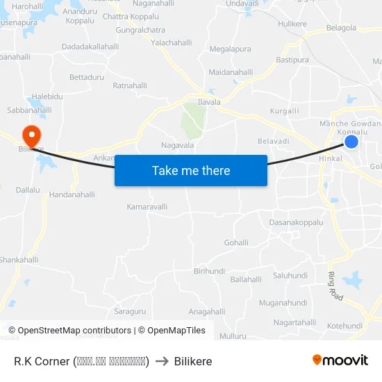 R.K Corner (ಆರ್.ಕೆ ಕಾರ್ನರ್) to Bilikere map