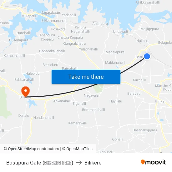 Bastipura Gate (ಬಸತಿಪುರ ಗೇಟ್) to Bilikere map