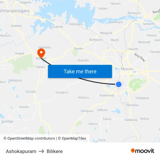 Ashokapuram to Bilikere map