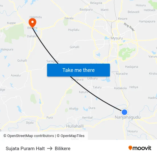 Sujata Puram Halt to Bilikere map