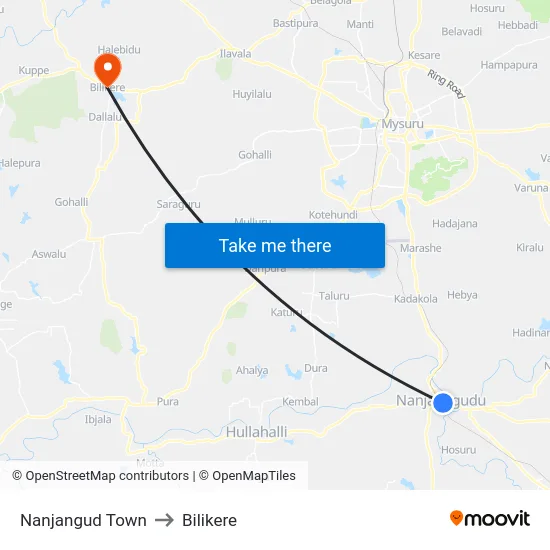 Nanjangud Town to Bilikere map