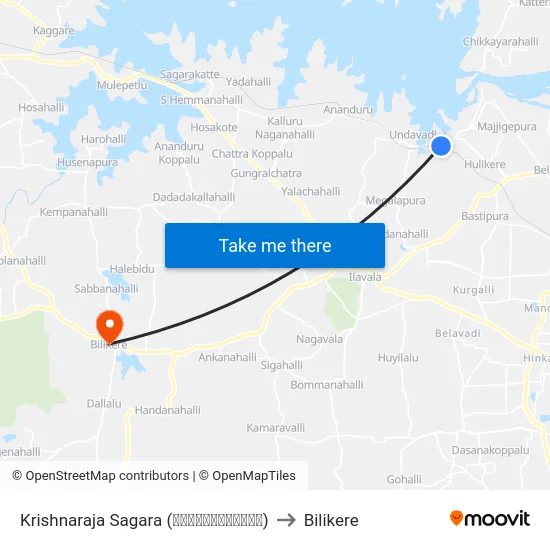 Krishnaraja Sagara (ಕೃಷ್ಣರಾಜಸಾಗರ) to Bilikere map