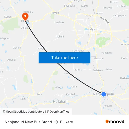Nanjangud New Bus Stand to Bilikere map