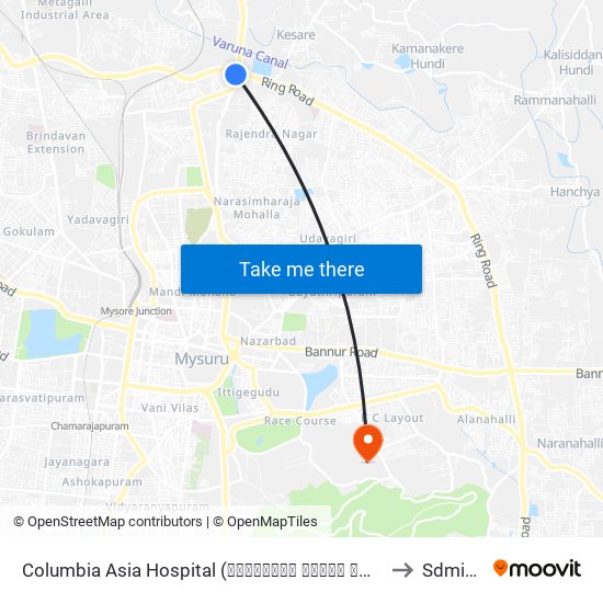 Columbia Asia Hospital (ಕೊಲಂಬಿಯಾ ಏಷ್ಯಾ ಆಸ್ಪತ್ರೆ) to Sdmimd map