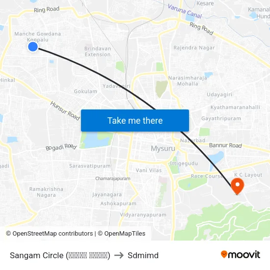 Sangam Circle (ಸಂಗಮ್ ವೃತ್ತ) to Sdmimd map