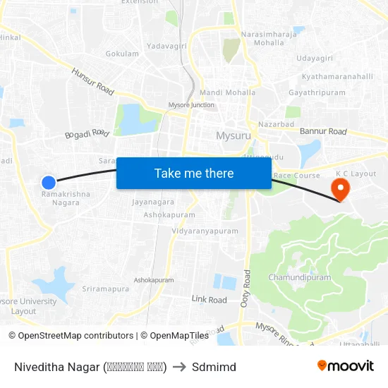 Niveditha Nagar (ನಿವೇದಿತ ನಗರ) to Sdmimd map