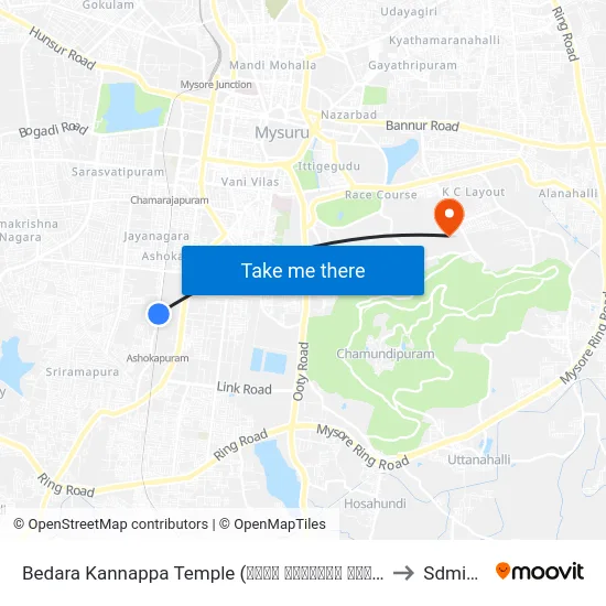 Bedara Kannappa Temple (ಬೇಡರ ಕಣ್ಣಪ್ಪ ದೇವಸ್ಥಾನ) to Sdmimd map