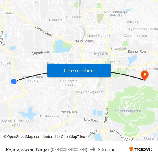Rajarajeswari Nagar (ರಾಜರಾಜೇಶ್ವರಿ ನಗರ) to Sdmimd map
