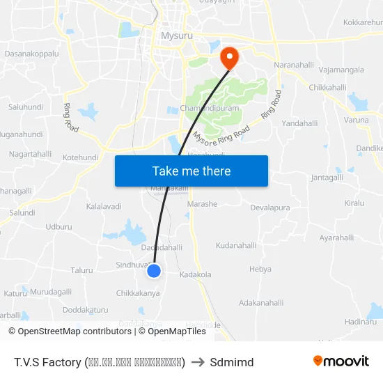 T.V.S Factory (ಟಿ.ವಿ.ಎಸ್ ಫ್ಯಾಕ್ಟರಿ) to Sdmimd map