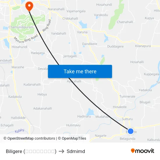 Biligere (ಬಿಳಿಗೆರೆ) to Sdmimd map