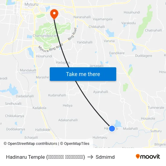 Hadinaru Temple (ಹದಿನಾರು ದೇವಸ್ಥಾನ) to Sdmimd map