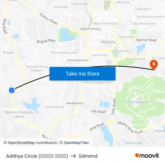 Adithya Circle (ಆದಿತ್ಯ ವೃತ್ತ) to Sdmimd map