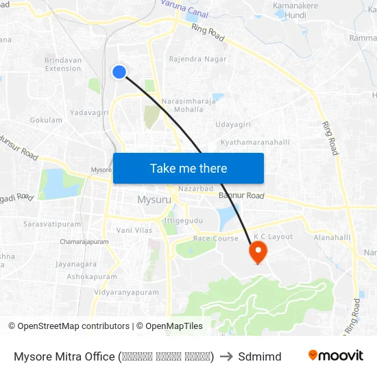 Mysore Mitra Office (ಮೈಸೂರು ಮಿತ್ರ ಕಛೇರಿ) to Sdmimd map
