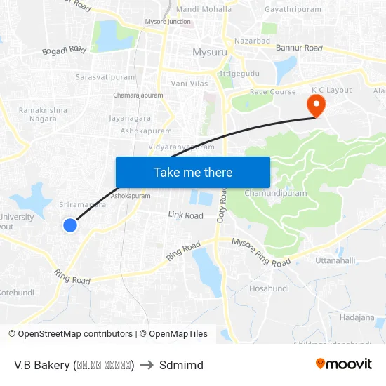 V.B Bakery (ವಿ.ಬಿ ಬೇಕರಿ) to Sdmimd map