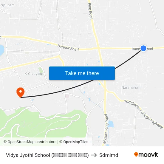 Vidya Jyothi School (ವಿದ್ಯಾ ಜೋತಿ ಶಾಲೆ) to Sdmimd map