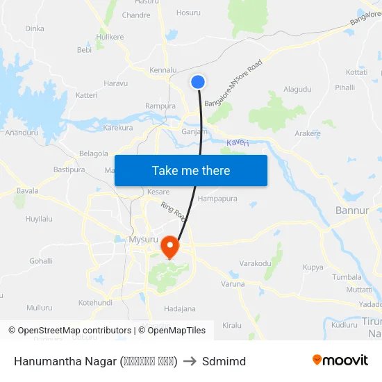 Hanumantha Nagar (ಹನುಮಂತ ನಗರ) to Sdmimd map