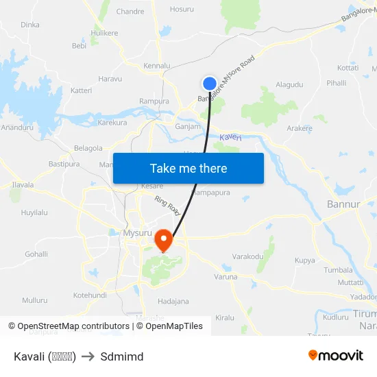 Kavali (ಕವಲಿ) to Sdmimd map