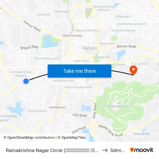 Ramakrishna Nagar Circle (ರಾಮಕೃಷ್ಣನಗರ ವೃತ್ತ) to Sdmimd map