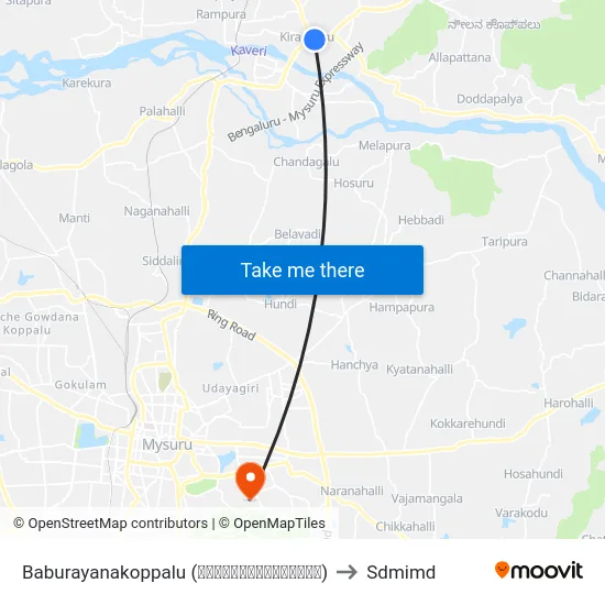 Baburayanakoppalu (ಬಾಬುರಾಯನಕೊಪ್ಪಲು) to Sdmimd map