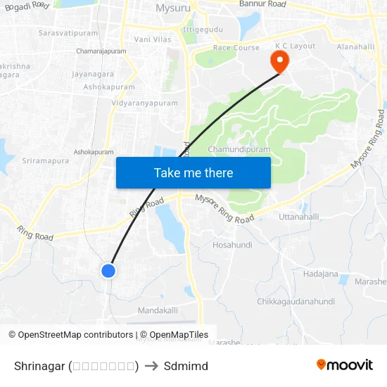 Shrinagar (ಶ್ರೀನಗರ) to Sdmimd map