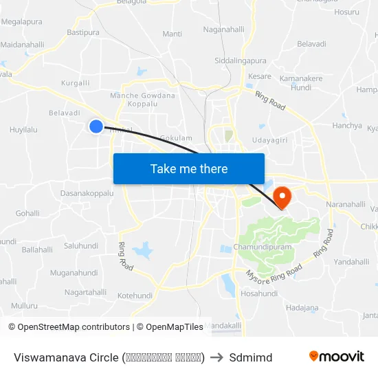 Viswamanava Circle (ವಿಶ್ವಮಾನವ ವೃತ್ತ) to Sdmimd map