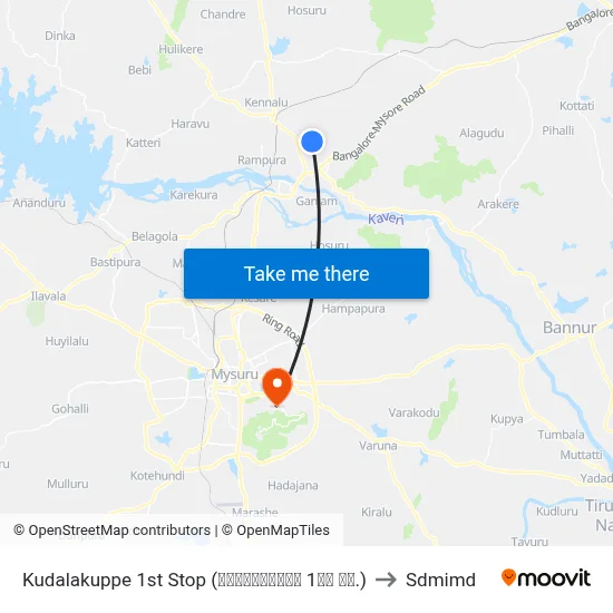Kudalakuppe 1st Stop (ಕೂಡಲಕುಪ್ಪೆ 1ನೇ ನಿ.) to Sdmimd map