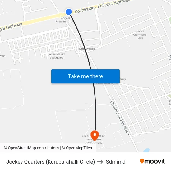Jockey Quarters (Kurubarahalli Circle) to Sdmimd map