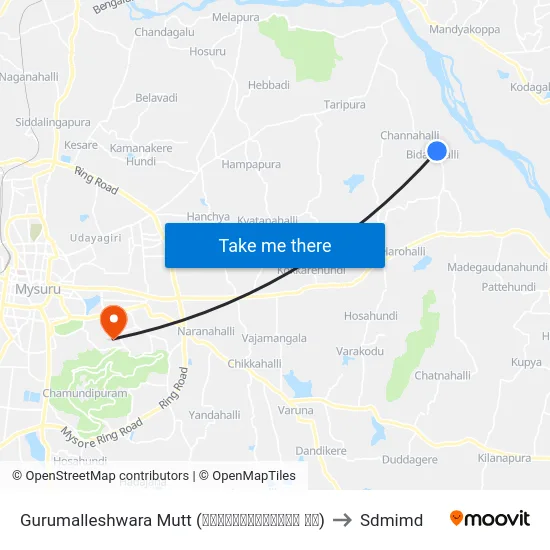 Gurumalleshwara Mutt (ಗುರುಮಲ್ಲೇಶ್ವರ ಮಠ) to Sdmimd map