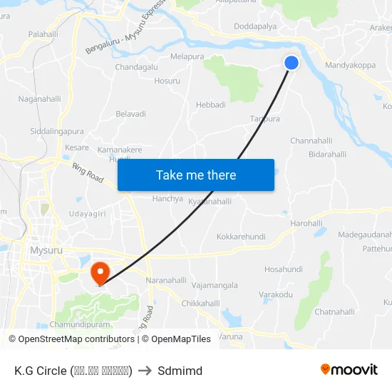 K.G Circle (ಕೆ.ಜಿ ವೃತ್ತ) to Sdmimd map