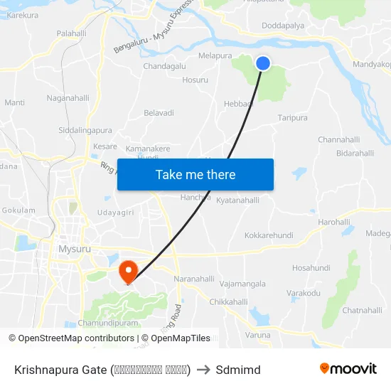 Krishnapura Gate (ಕೃಷ್ಣಾಪುರ ಗೇಟ್) to Sdmimd map