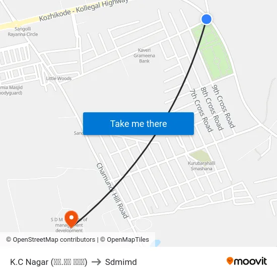 K.C Nagar (ಕೆ.ಸಿ ನಗರ) to Sdmimd map