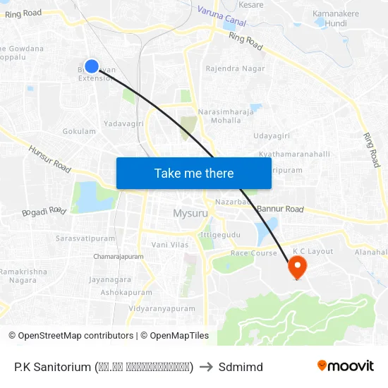 P.K Sanitorium (ಪಿ.ಕೆ ಸ್ಯಾನಿಟೋರಿಯಂ) to Sdmimd map