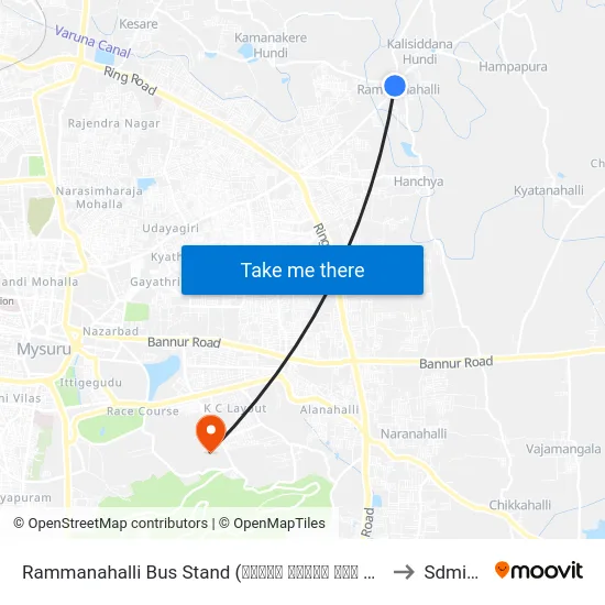 Rammanahalli Bus Stand (ರಮ್ಮನ ಹಳ್ಳಿ ಬಸ್ ನಿಲ್ದಾಣ) to Sdmimd map