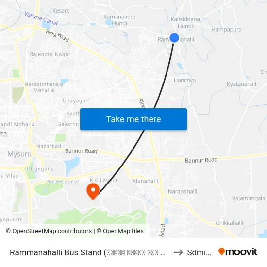 Rammanahalli Bus Stand (ರಮ್ಮನ ಹಳ್ಳಿ ಬಸ್ ನಿಲ್ದಾಣ) to Sdmimd map